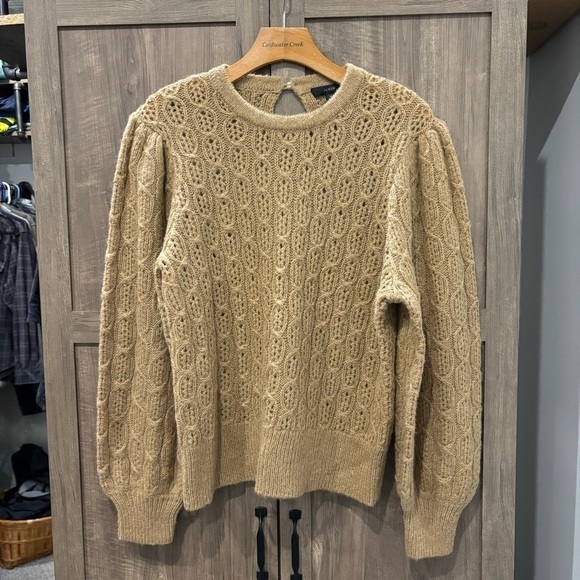 J Crew Large Sweater Camel Color Open Knit Balloon sleeve Alpaca Wool blend - Picture 1 of 11